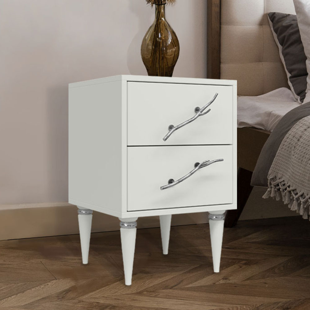 Тумба прикроватная Эстетика Бархата Цветная с 2 ящиками Классика Серебро