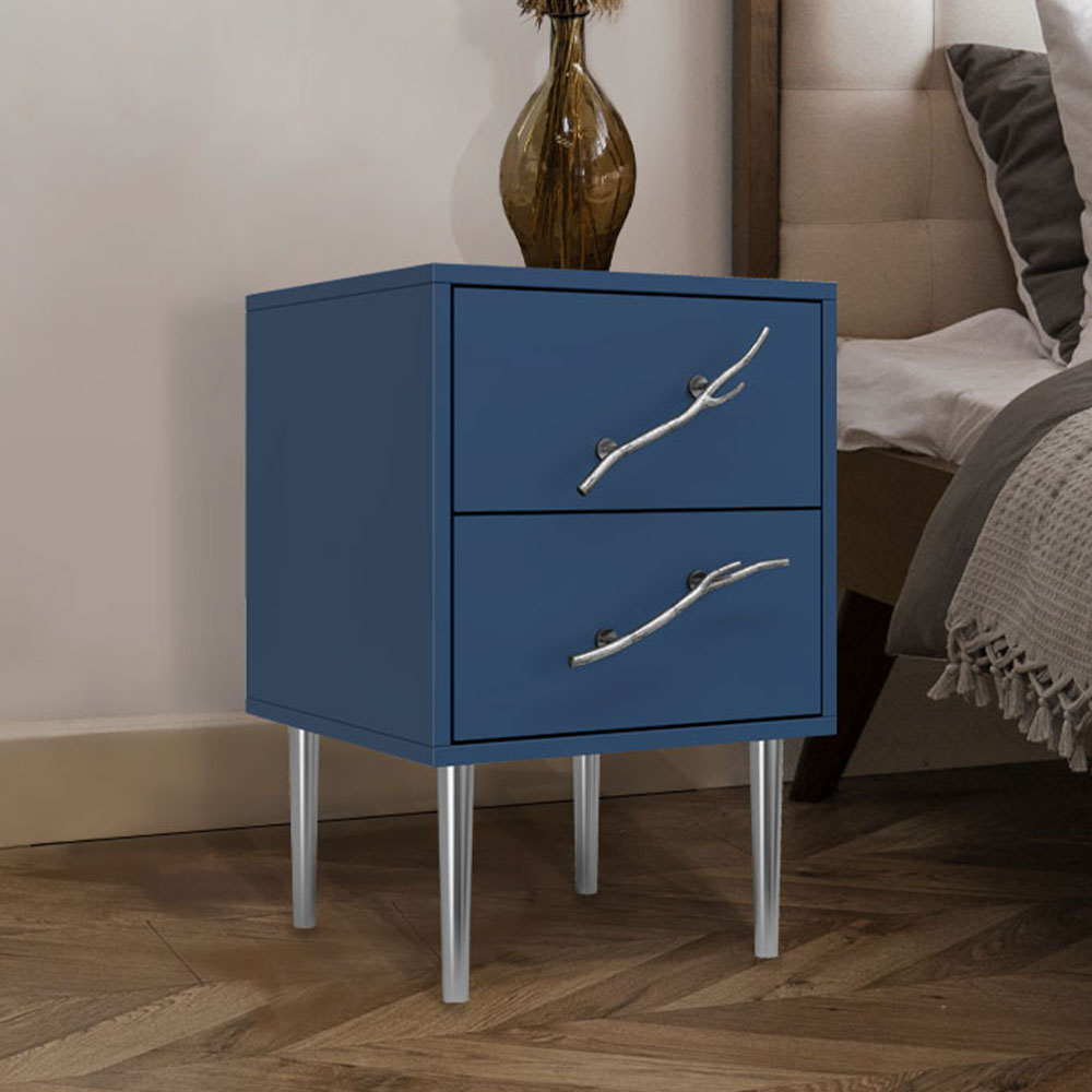 Тумба прикроватная Эстетика Бархата Цветная с 2 ящиками Стиль Серебро