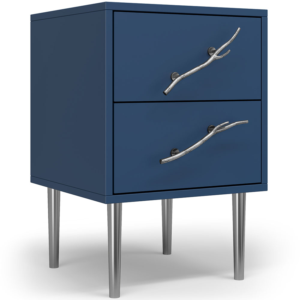 Тумба прикроватная Эстетика Бархата Цветная с 2 ящиками Стиль Серебро