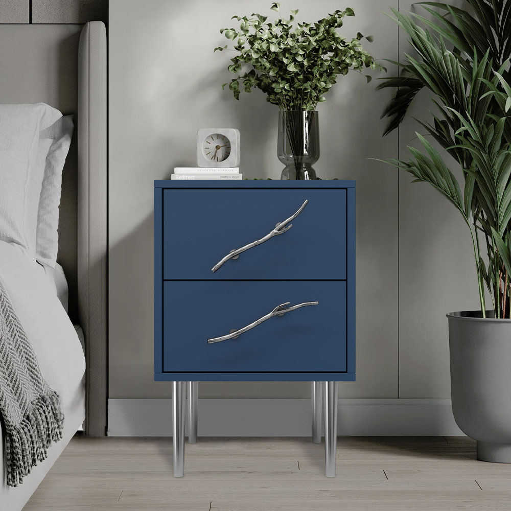 Тумба прикроватная Эстетика Бархата Цветная с 2 ящиками Стиль Серебро