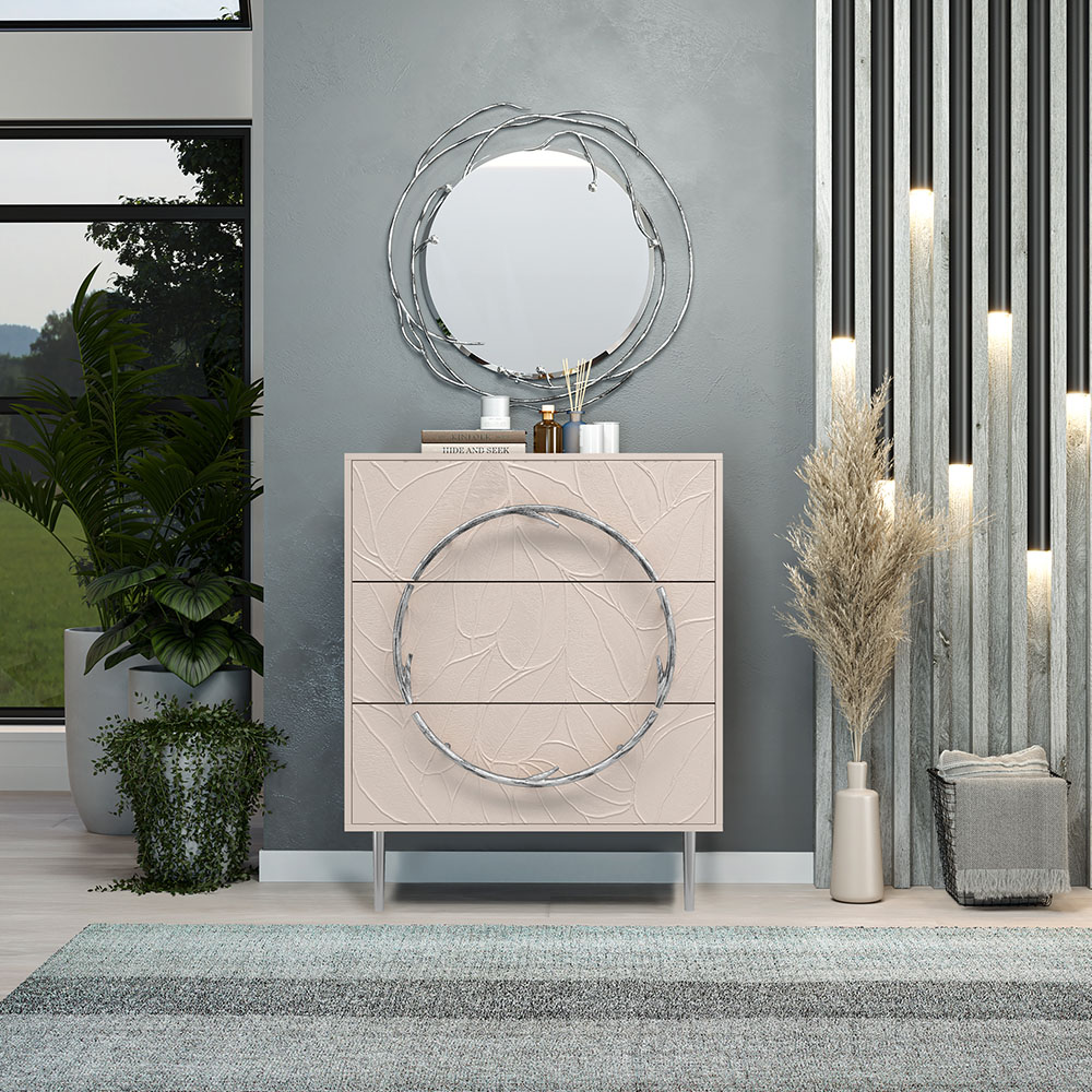 Комод Эстетика Флоры Цветной Стиль Серебро с 3 ящиками