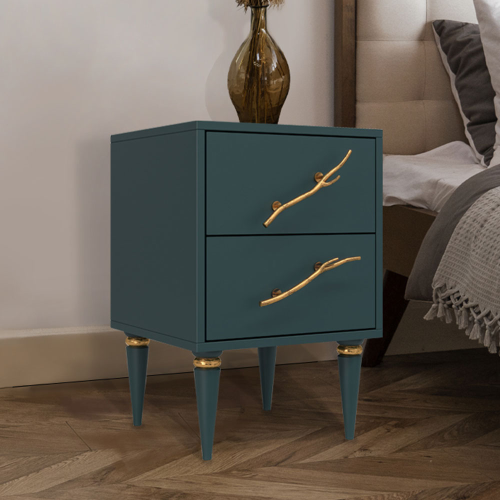 Тумба прикроватная Эстетика Бархата Цветная с 2 ящиками Классика Золото