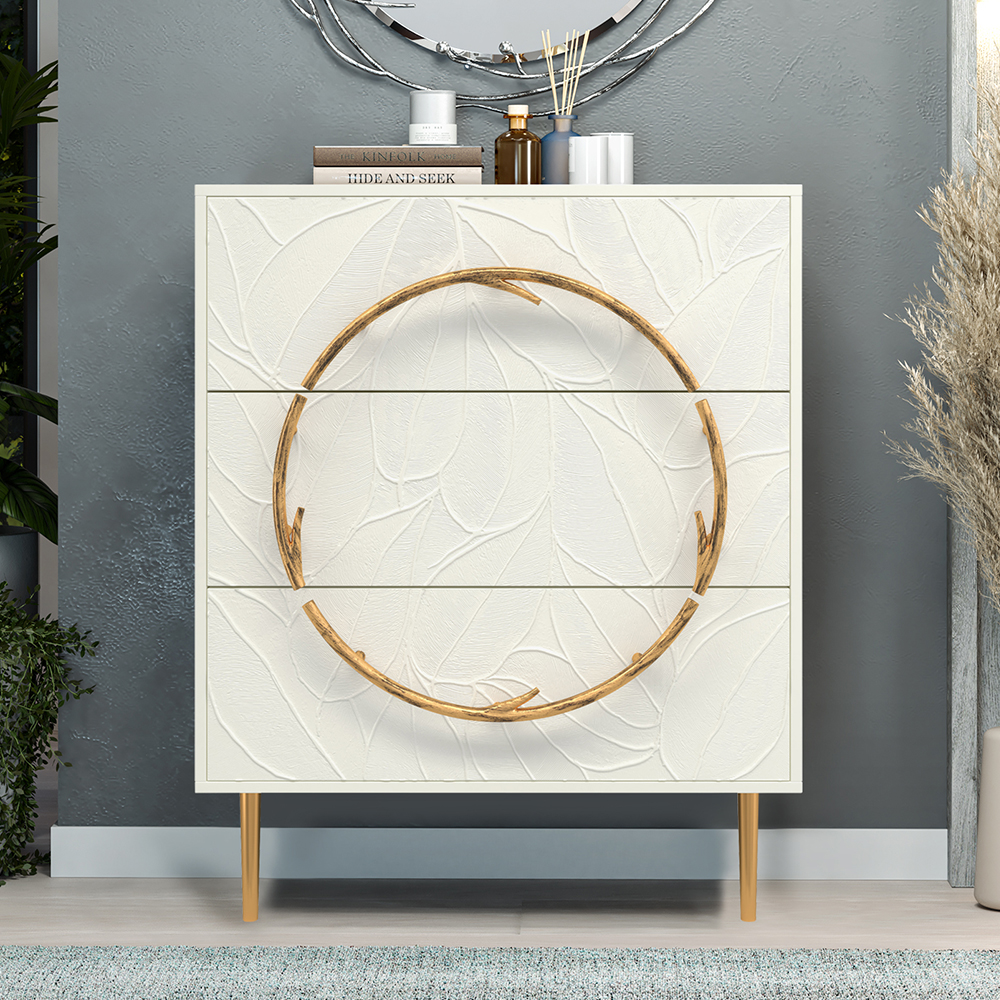 Комод Эстетика Флоры Цветной Стиль Золото с 3 ящиками