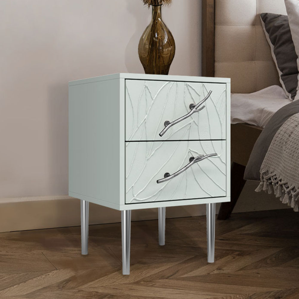 Тумба прикроватная Эстетика Флоры Цветная с 2 ящиками Стиль Серебро