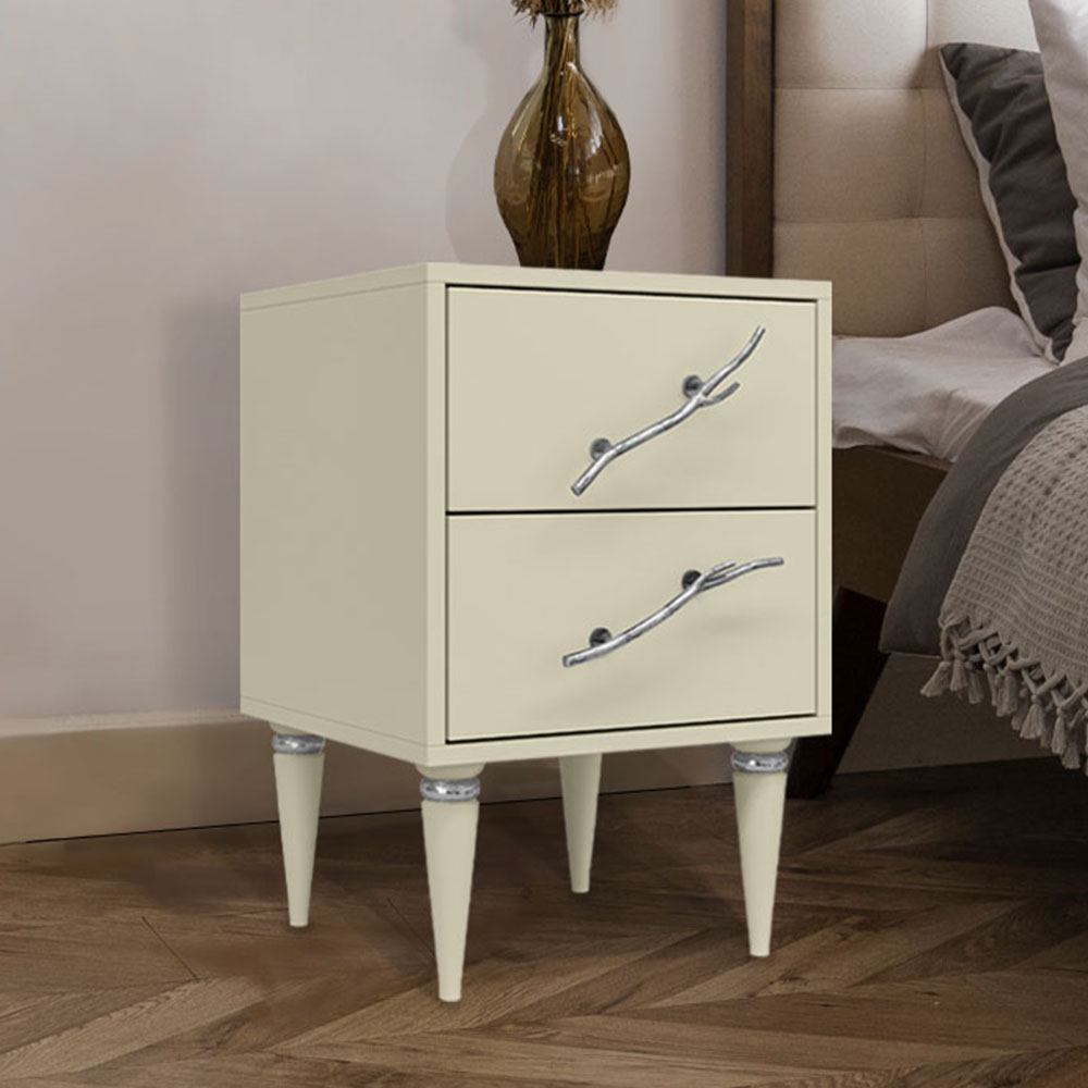 Тумба прикроватная Эстетика Бархата Цветная с 2 ящиками Классика Серебро