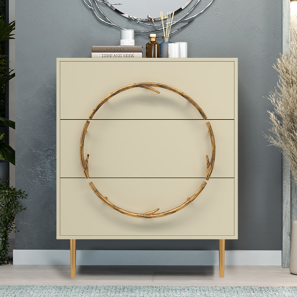 Комод Эстетика Бархата Цветной Стиль Золото с 3 ящиками