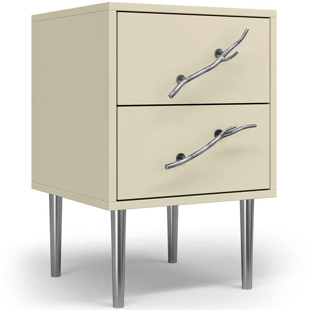 Тумба прикроватная Эстетика Бархата Цветная с 2 ящиками Стиль Серебро