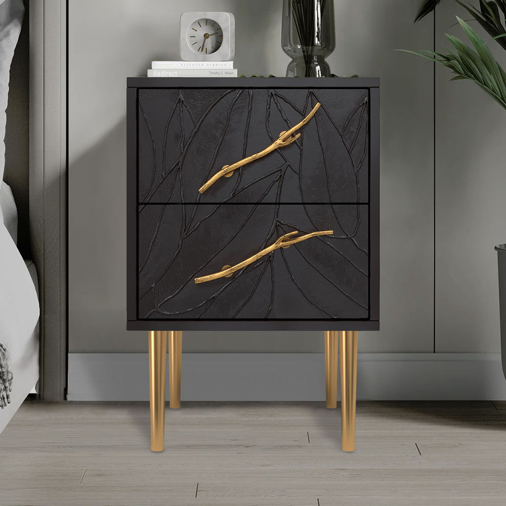 Тумба прикроватная Эстетика Флоры Цветная с 2 ящиками Стиль Золото