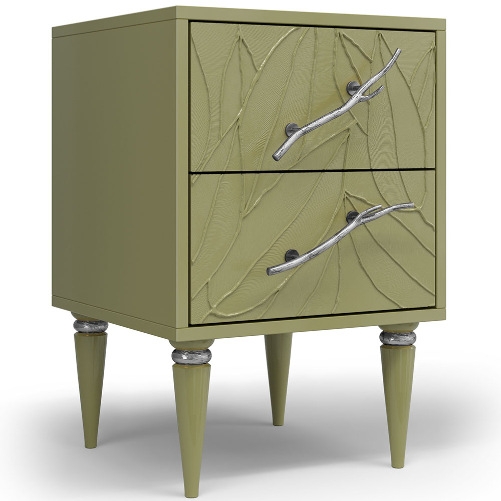 Тумба прикроватная Эстетика Флоры Цветная с 2 ящиками Классика Серебро