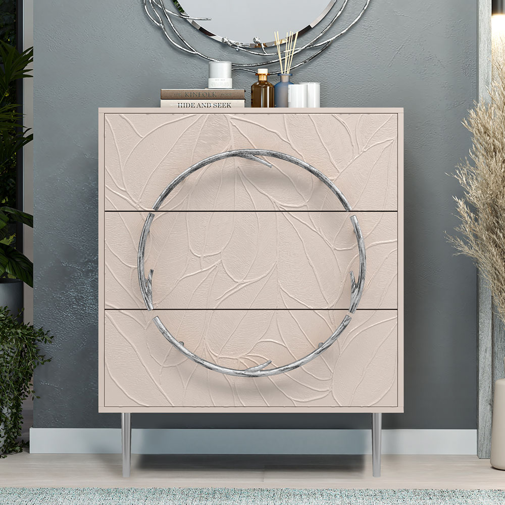 Комод Эстетика Флоры Цветной Стиль Серебро с 3 ящиками