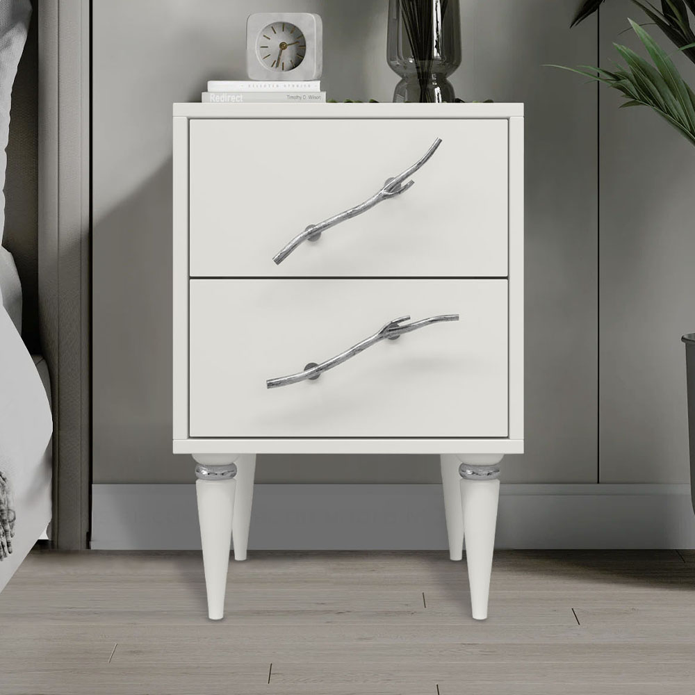 Тумба прикроватная Эстетика Бархата Цветная с 2 ящиками Классика Серебро