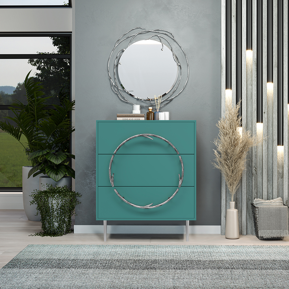 Комод Эстетика Бархата Цветной Стиль Серебро с 3 ящиками