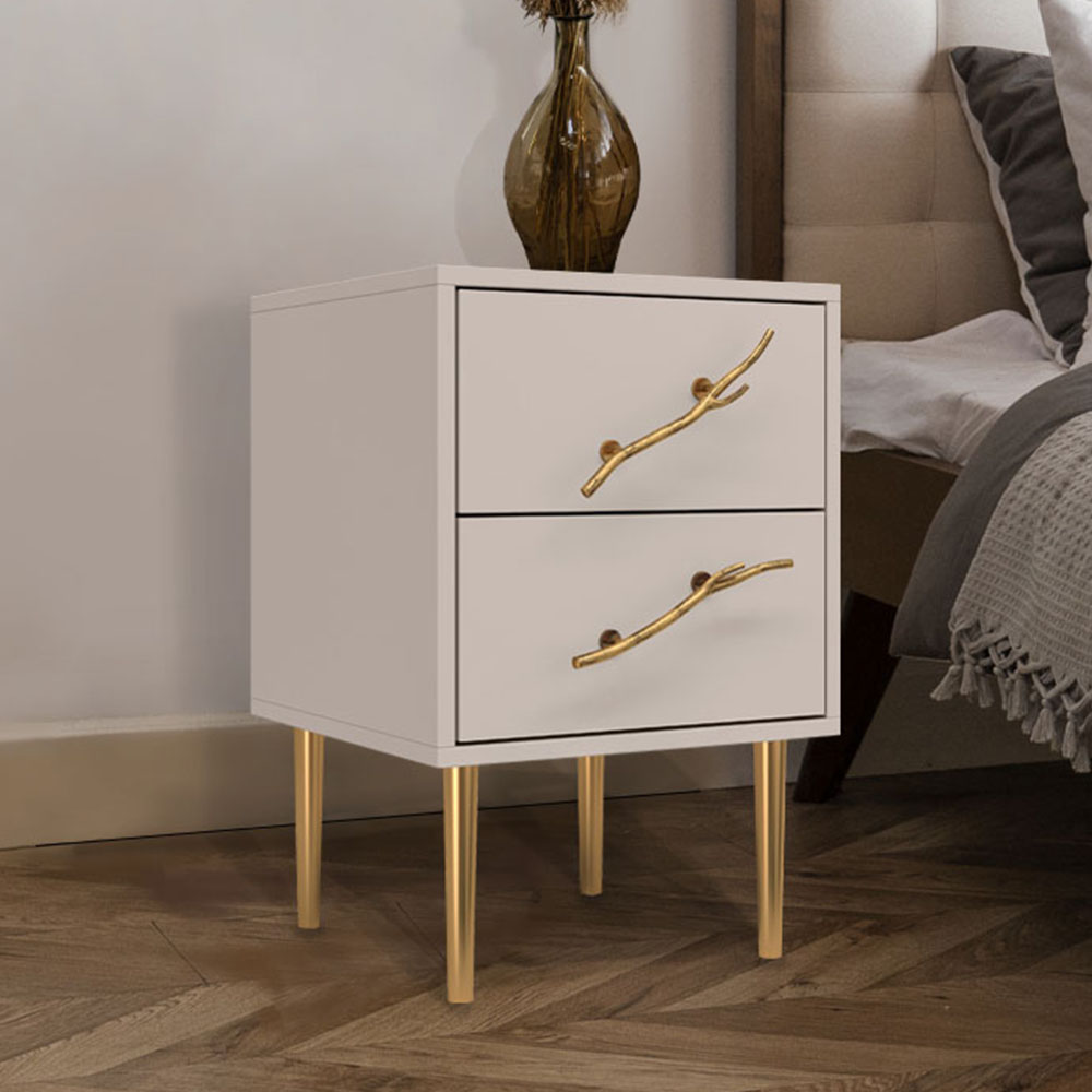 Тумба прикроватная Эстетика Бархата Цветная с 2 ящиками Стиль Золото
