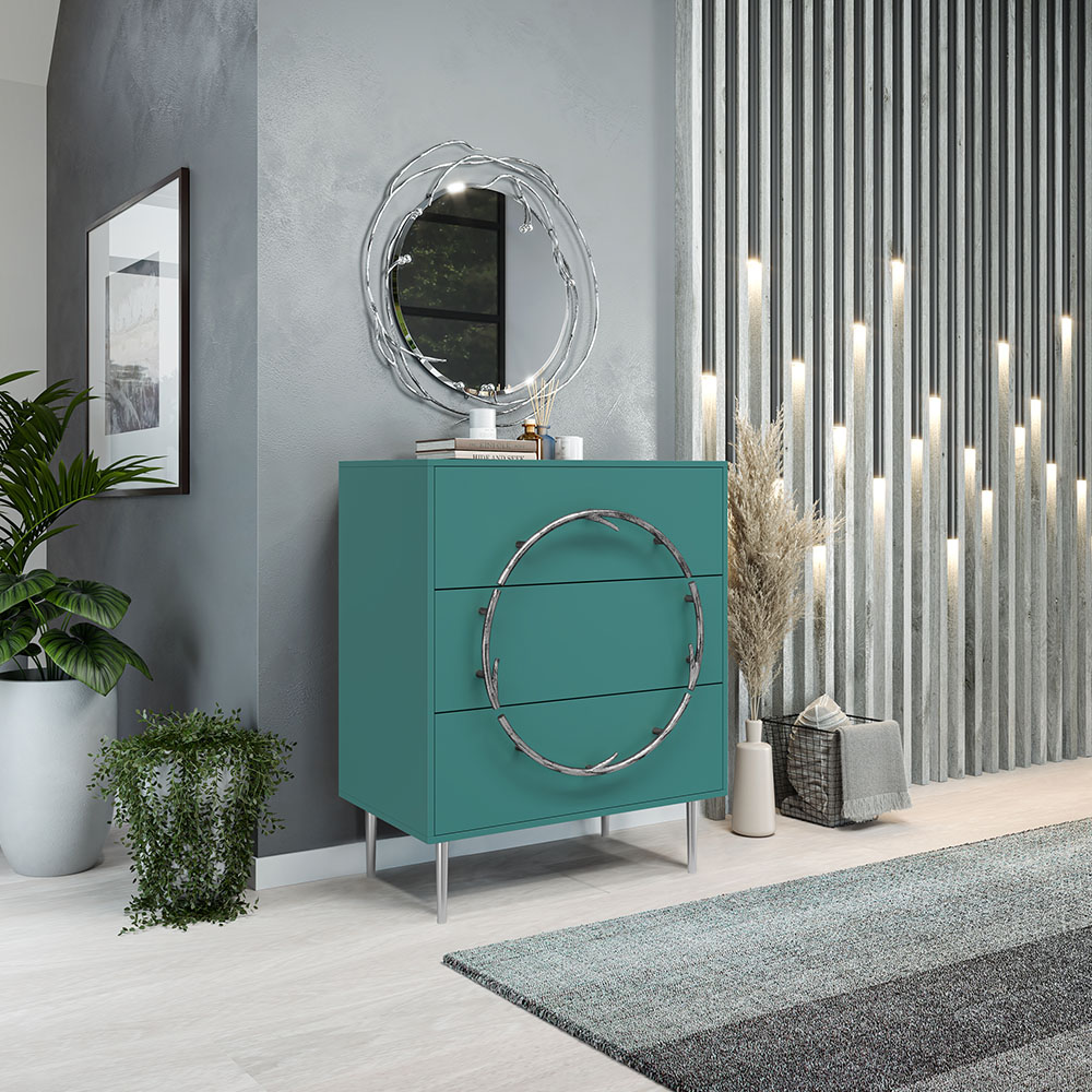 Комод Эстетика Бархата Цветной Стиль Серебро с 3 ящиками