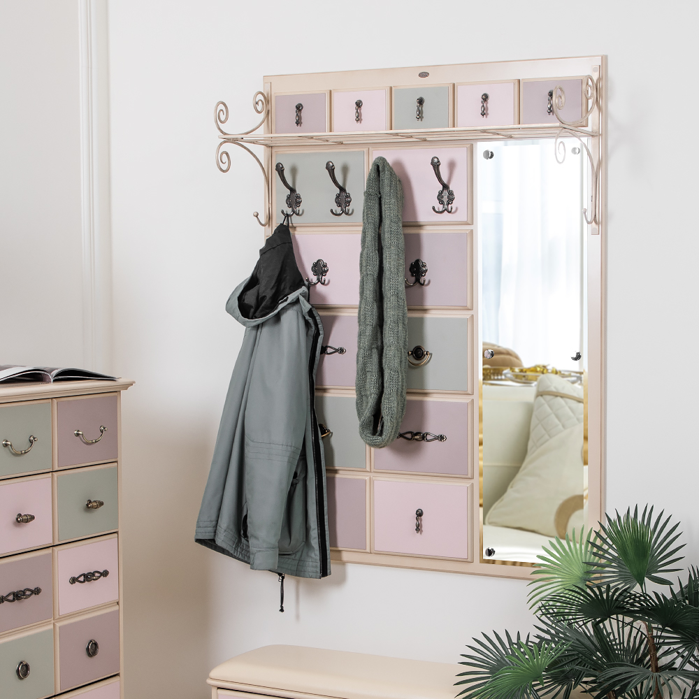 Вешалка настенная Пандора 4 с ковкой и зеркалом