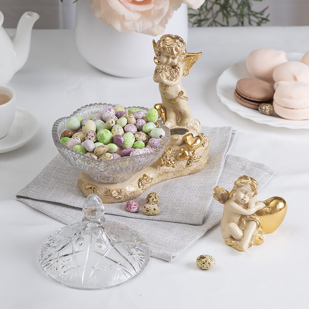 Сахарница с крышкой Ангел в розах стеклянная