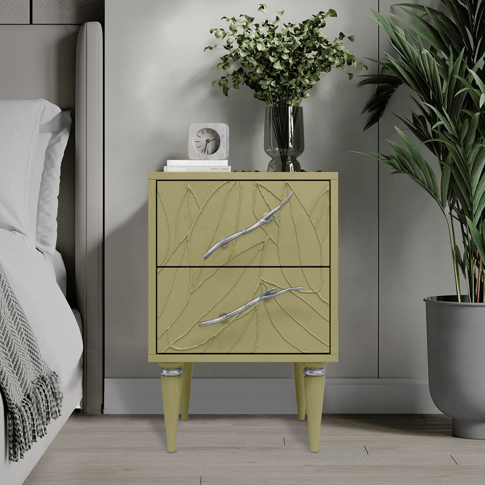 Тумба прикроватная Эстетика Флоры Цветная с 2 ящиками Классика Серебро