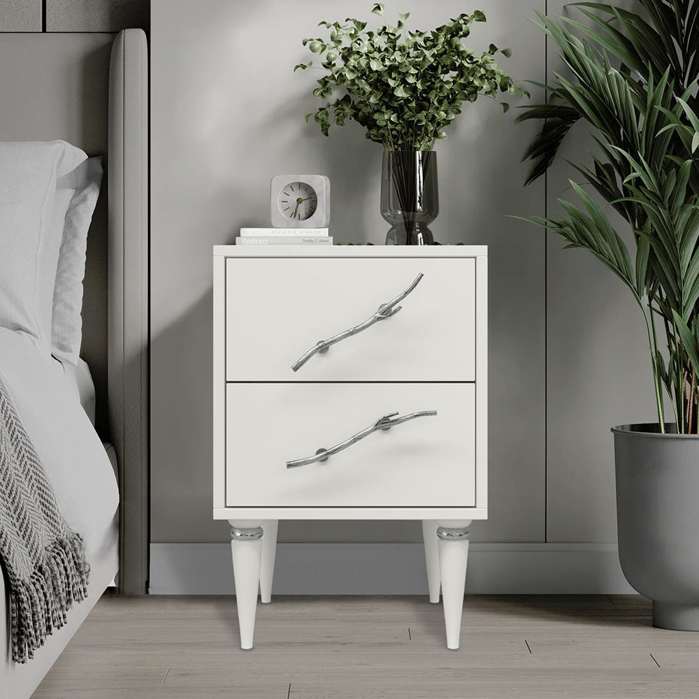 Тумба прикроватная Эстетика Бархата Цветная с 2 ящиками Классика Серебро