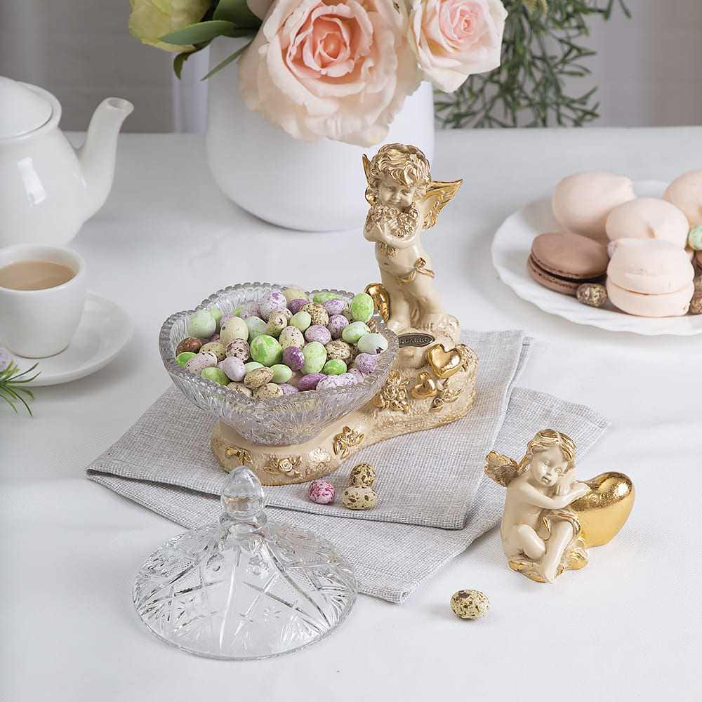 Сахарница с крышкой Ангел в розах стеклянная