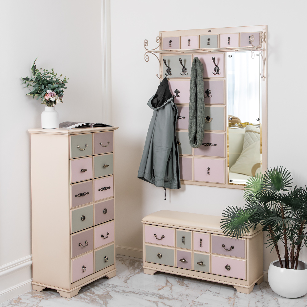 Вешалка настенная Пандора 4 с ковкой и зеркалом