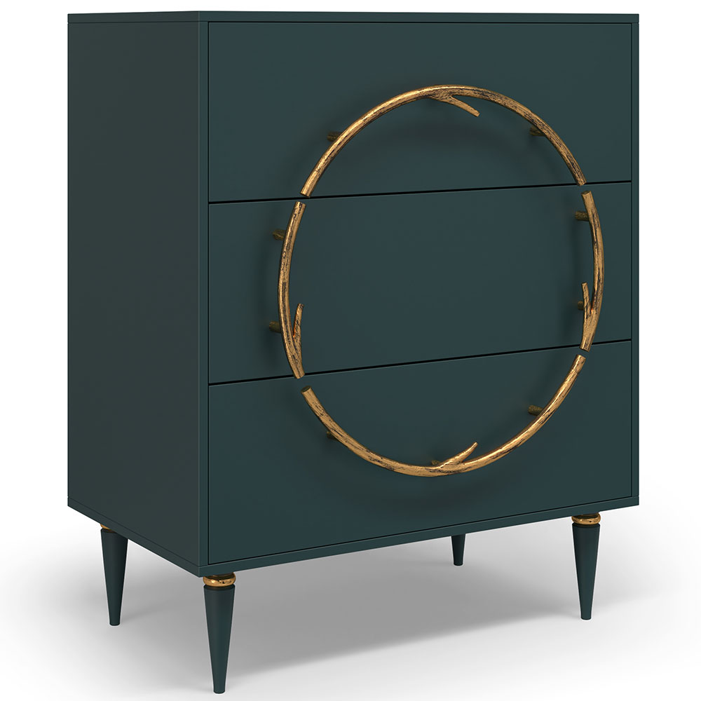 Комод Эстетика Бархата Цветной Классика Золото с 3 ящиками