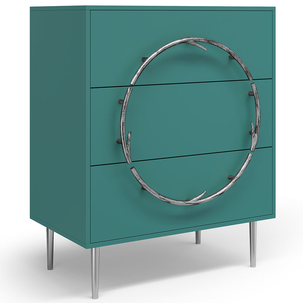 Комод Эстетика Бархата Цветной Стиль Серебро с 3 ящиками