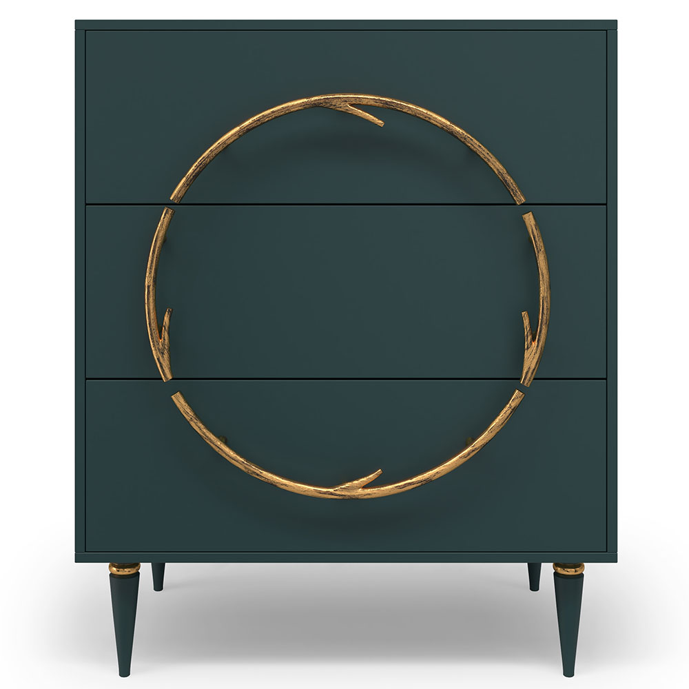 Комод Эстетика Бархата Цветной Классика Золото с 3 ящиками