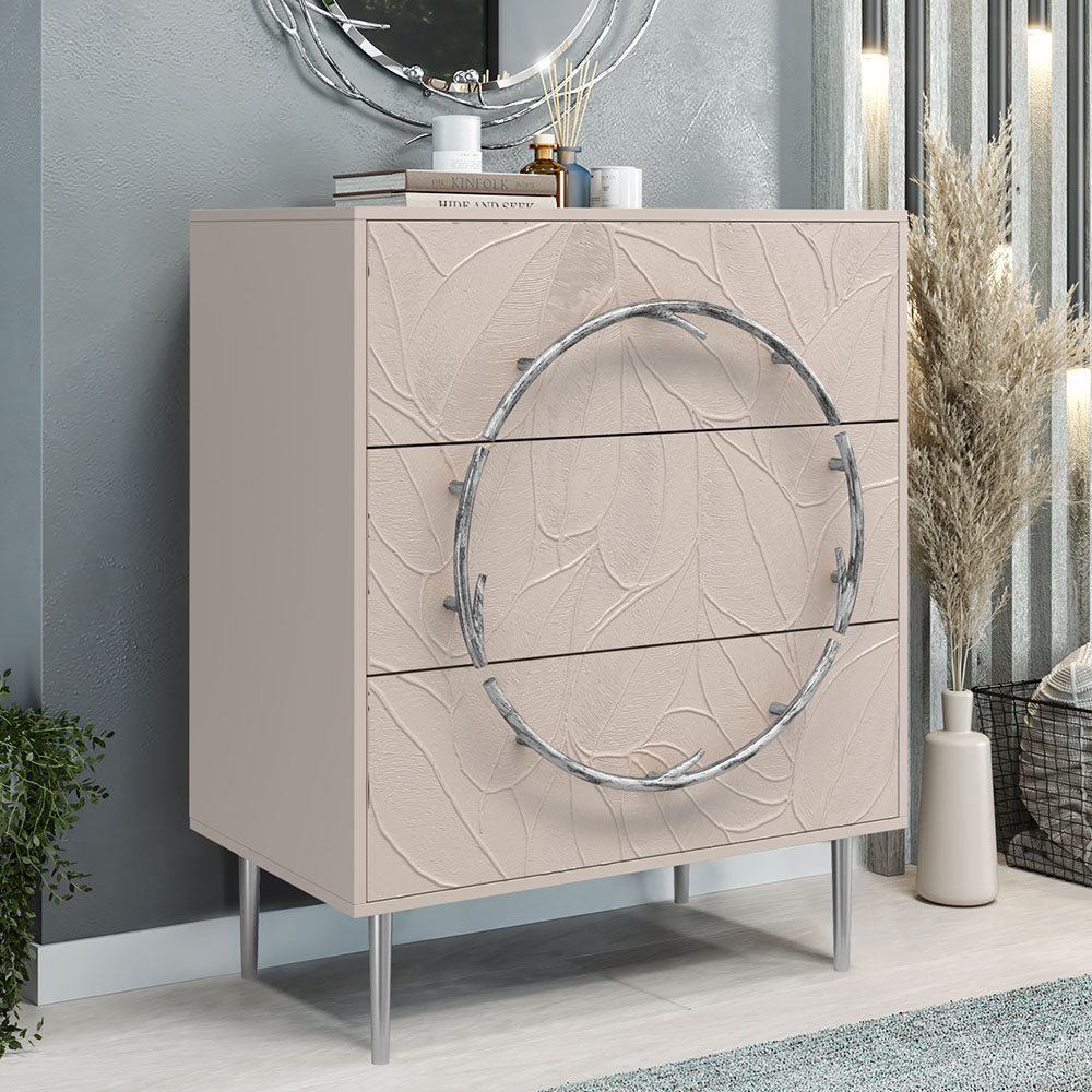 Комод Эстетика Флоры Цветной Стиль Серебро с 3 ящиками