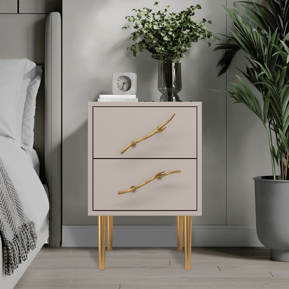 Тумба прикроватная Эстетика Бархата Цветная с 2 ящиками Стиль Золото