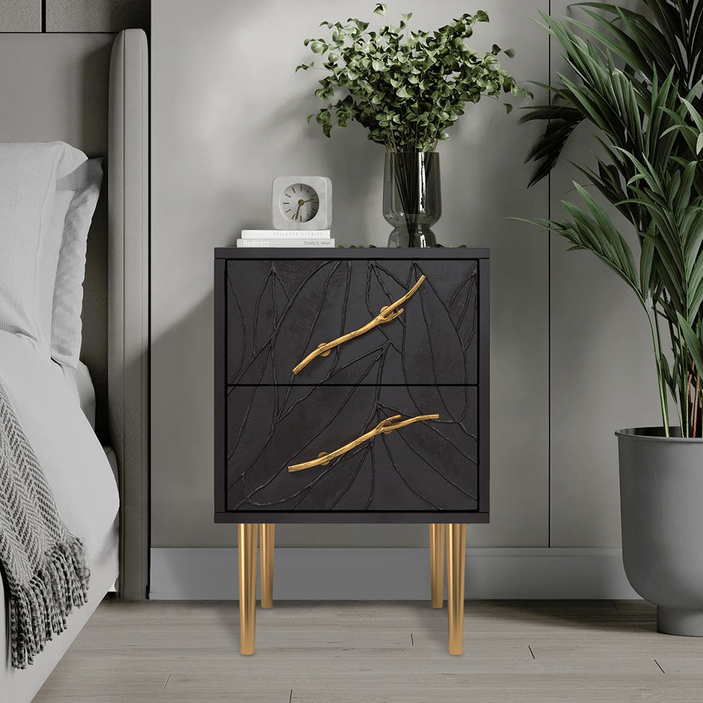 Тумба прикроватная Эстетика Флоры Цветная с 2 ящиками Стиль Золото