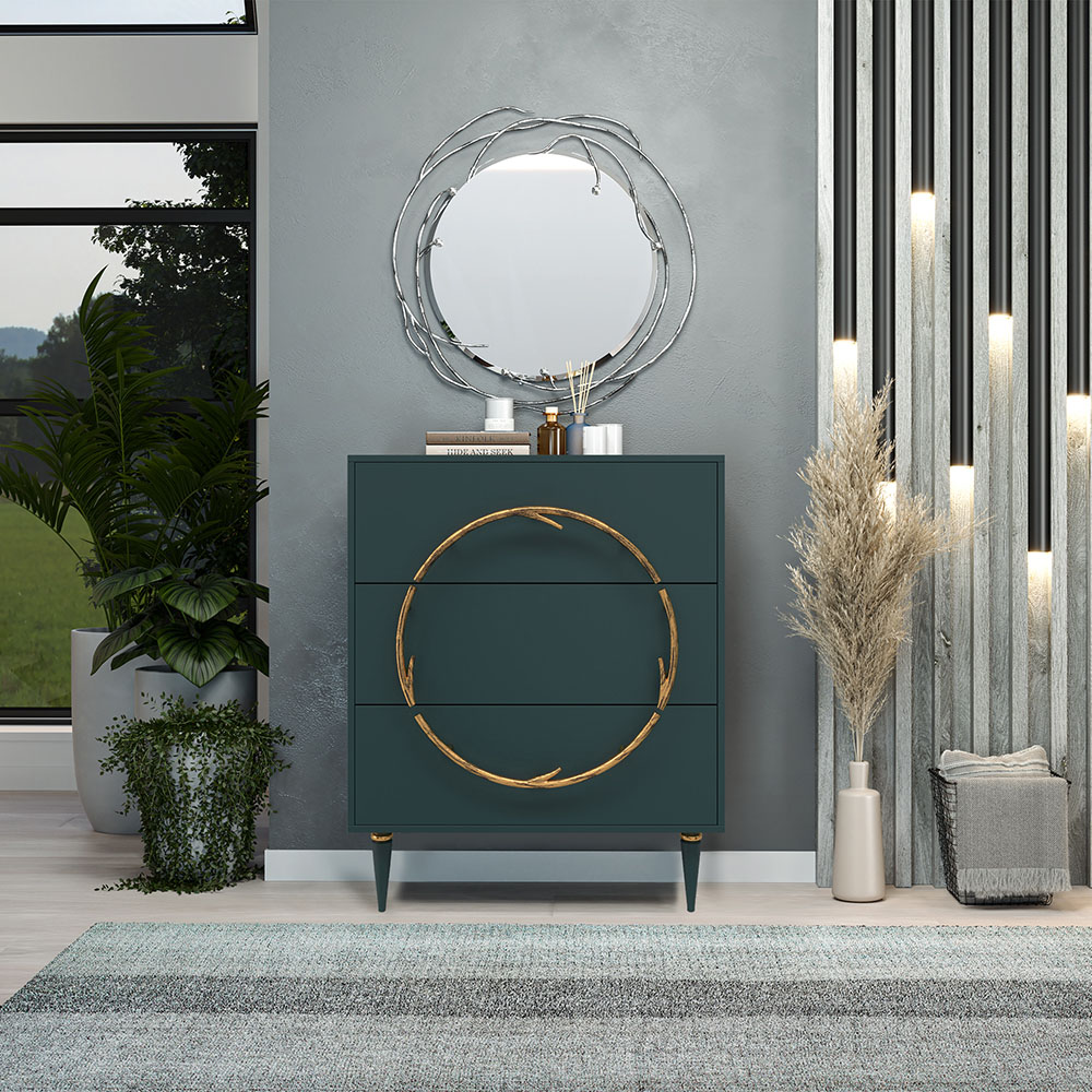 Комод Эстетика Бархата Цветной Классика Золото с 3 ящиками