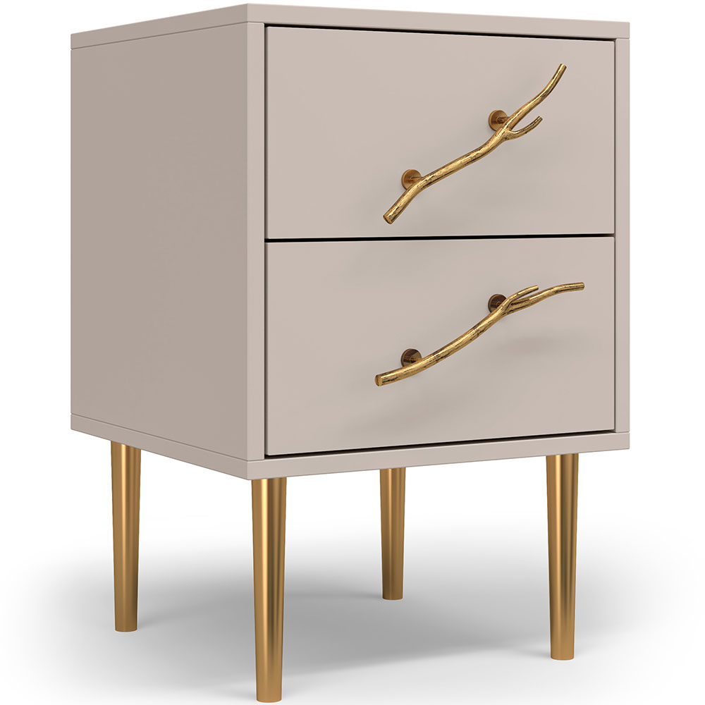 Тумба прикроватная Эстетика Бархата Цветная с 2 ящиками Стиль Золото