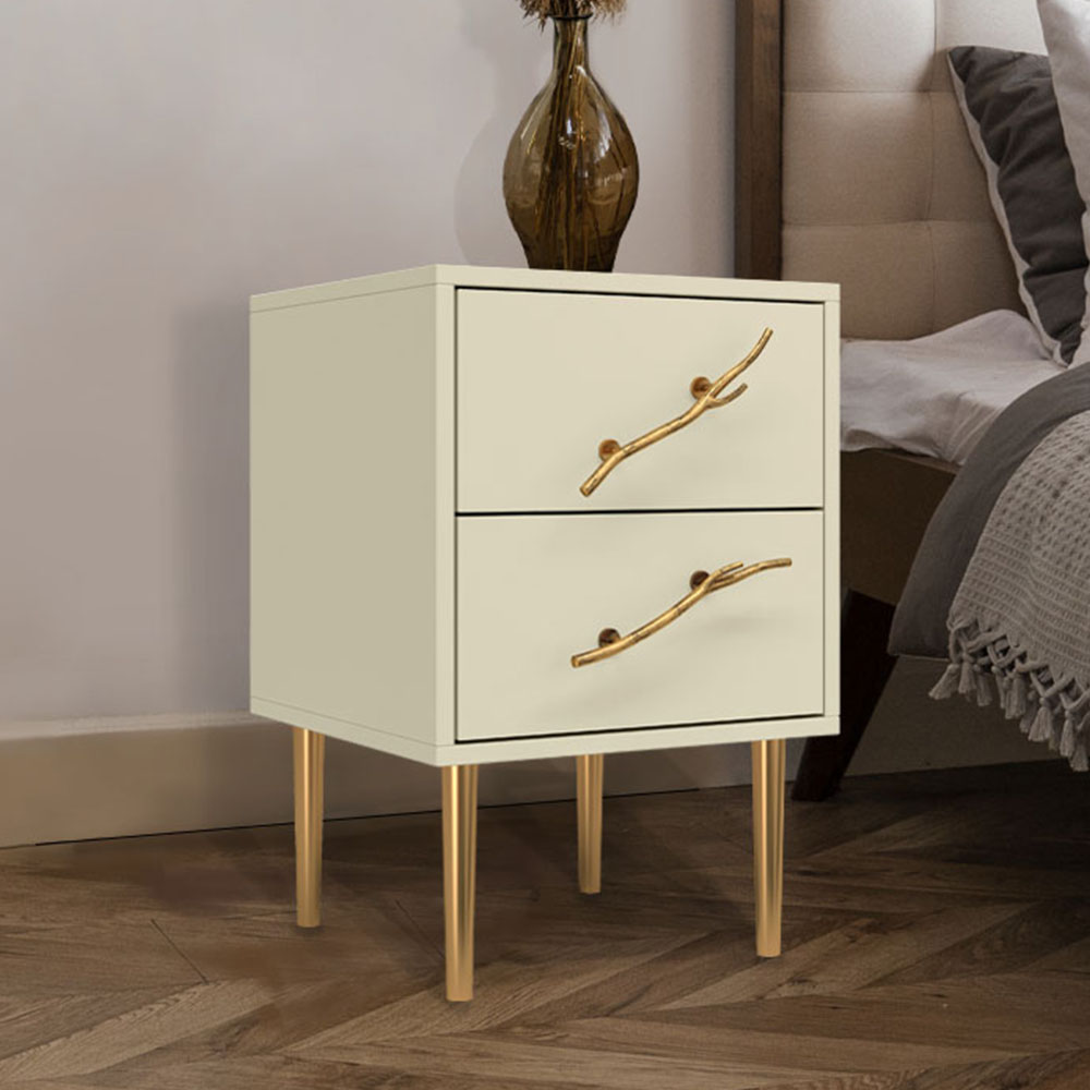 Тумба прикроватная Эстетика Бархата Цветная с 2 ящиками Стиль Золото