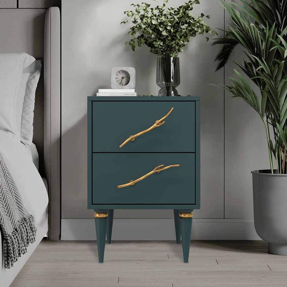 Тумба прикроватная Эстетика Бархата Цветная с 2 ящиками Классика Золото