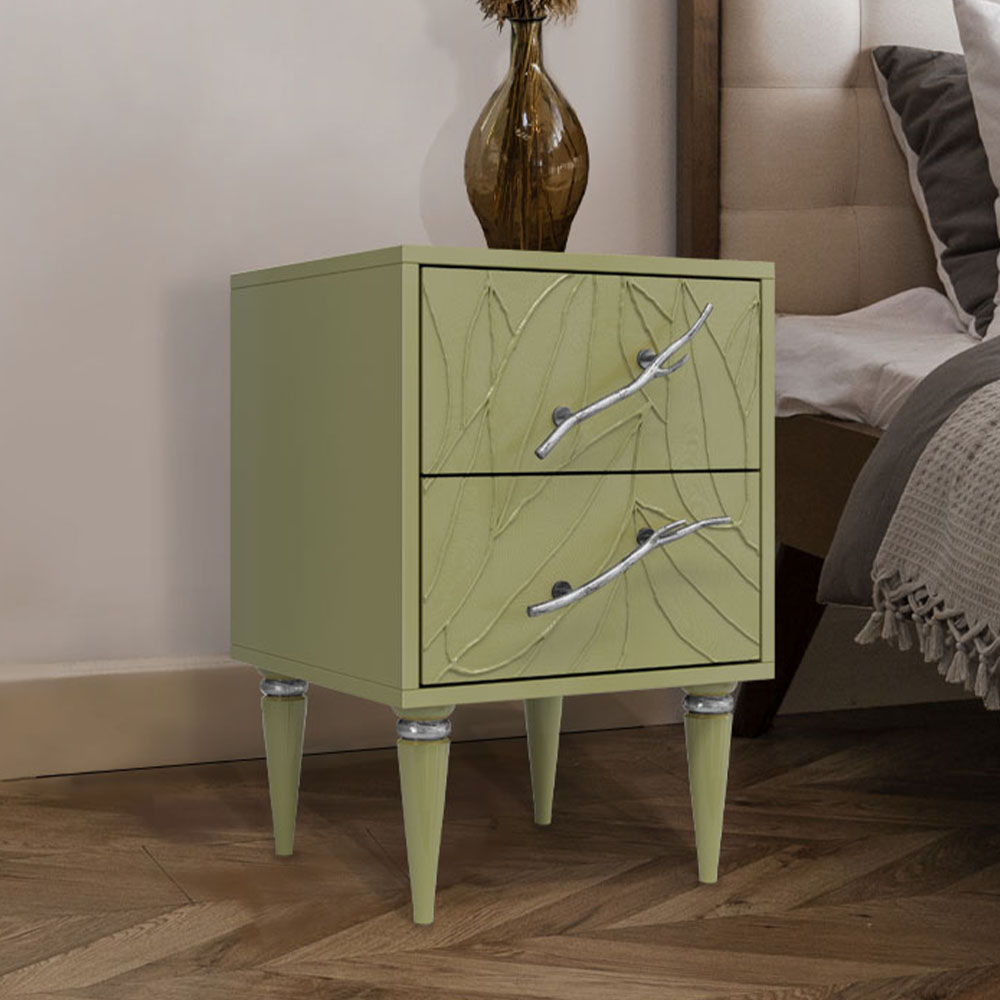 Тумба прикроватная Эстетика Флоры Цветная с 2 ящиками Классика Серебро