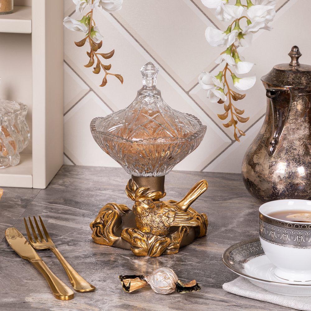 Сахарница с крышкой Пташка стеклянная