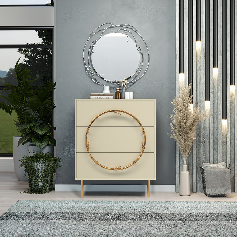 Комод Эстетика Бархата Цветной Стиль Золото с 3 ящиками