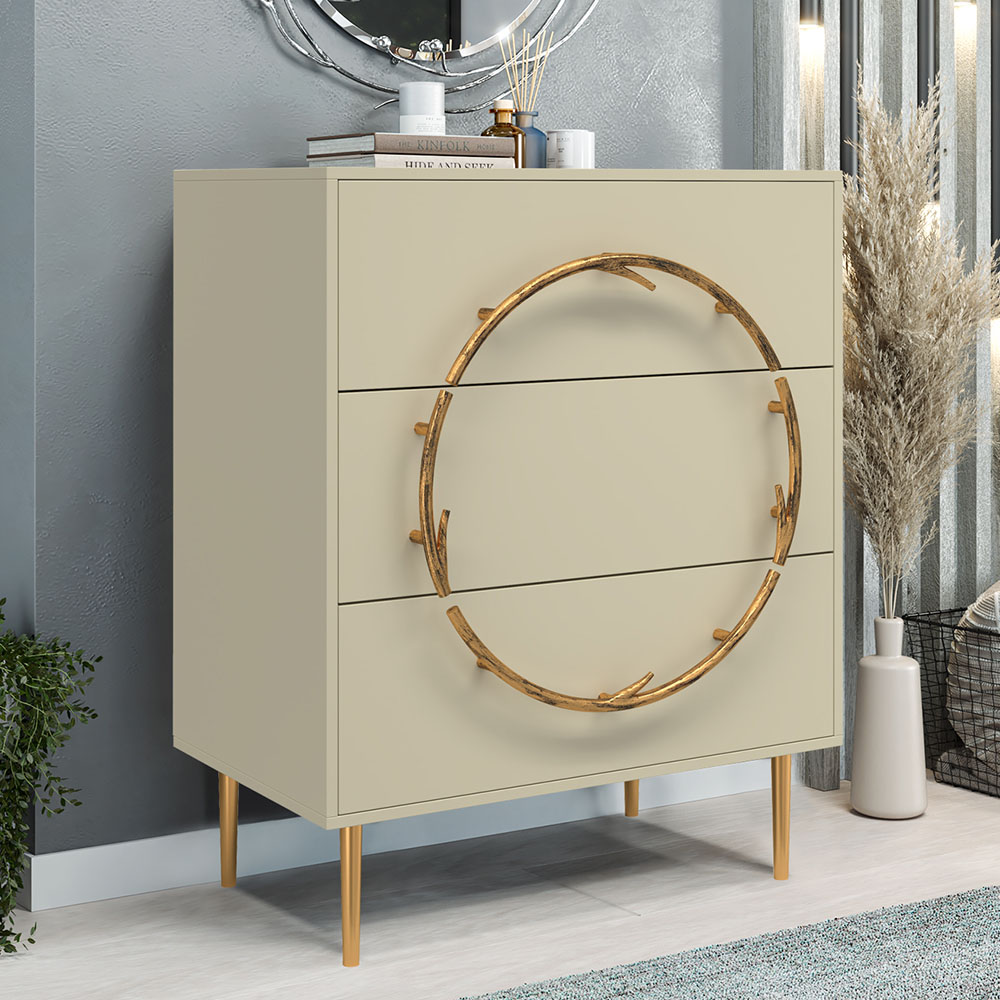 Комод Эстетика Бархата Цветной Стиль Золото с 3 ящиками