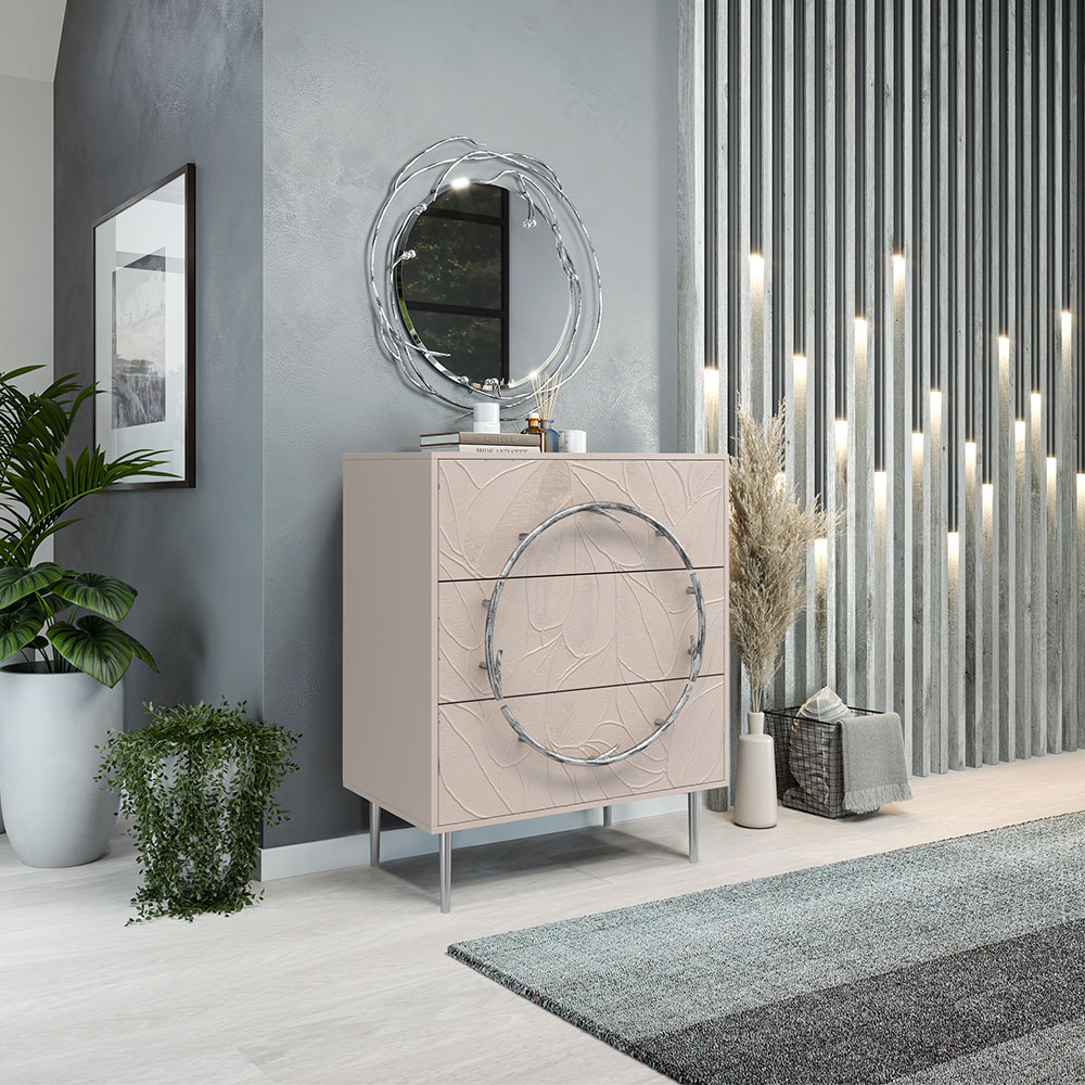 Комод Эстетика Флоры Цветной Стиль Серебро с 3 ящиками