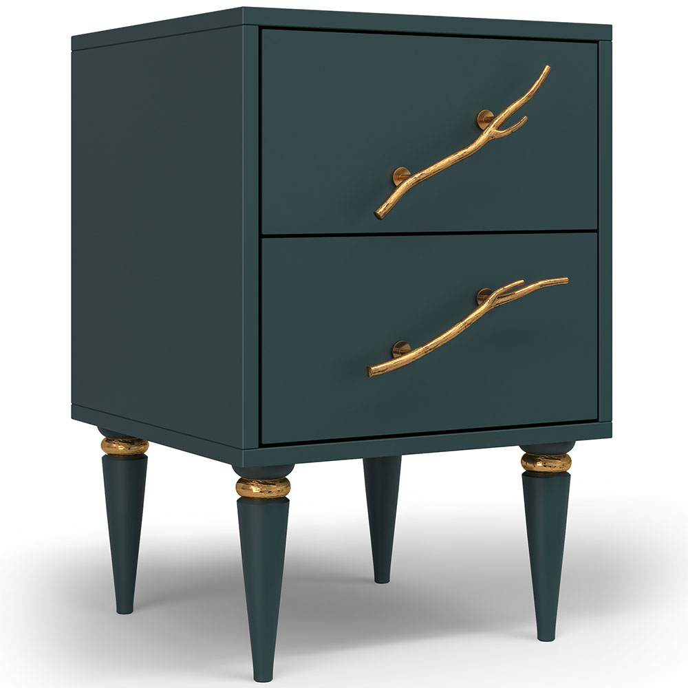 Тумба прикроватная Эстетика Бархата Цветная с 2 ящиками Классика Золото