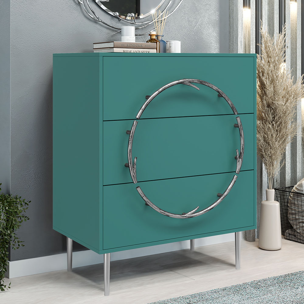 Комод Эстетика Бархата Цветной Стиль Серебро с 3 ящиками