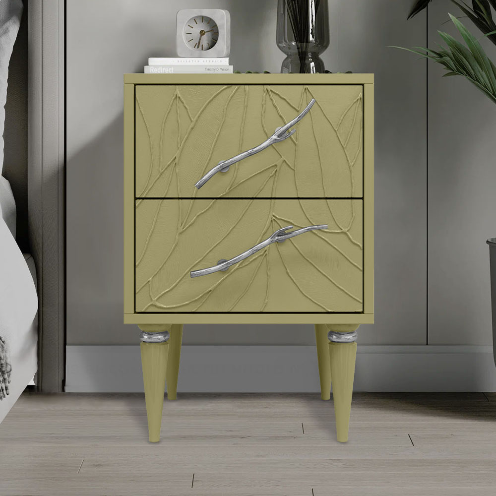 Тумба прикроватная Эстетика Флоры Цветная с 2 ящиками Классика Серебро