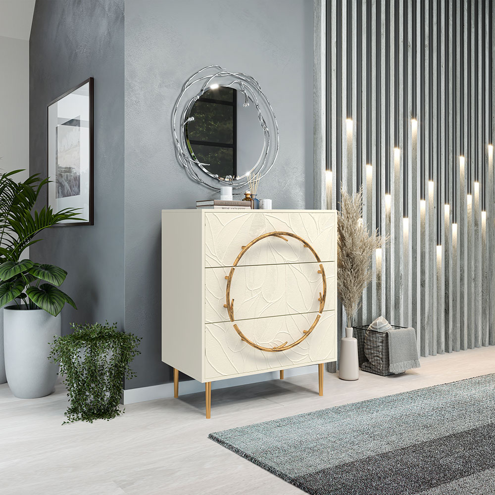 Комод Эстетика Флоры Цветной Стиль Золото с 3 ящиками