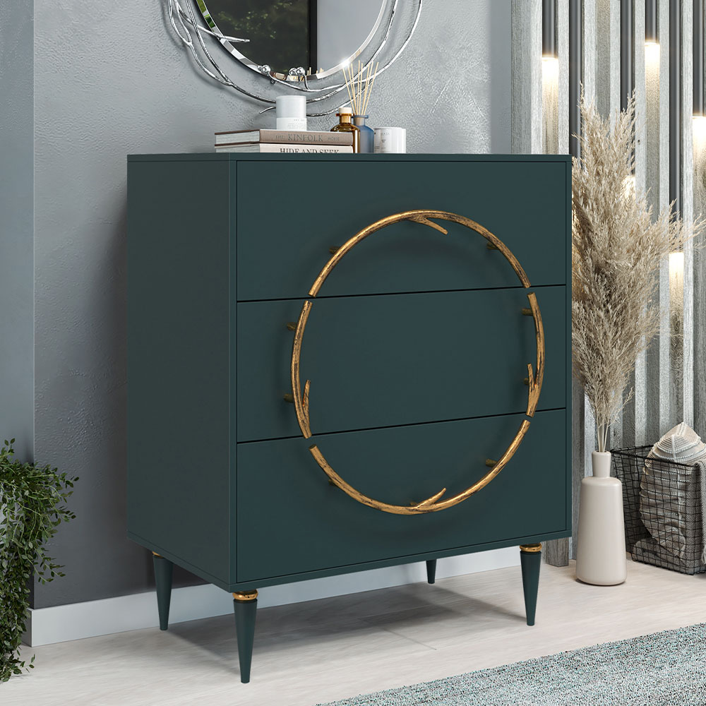 Комод Эстетика Бархата Цветной Классика Золото с 3 ящиками