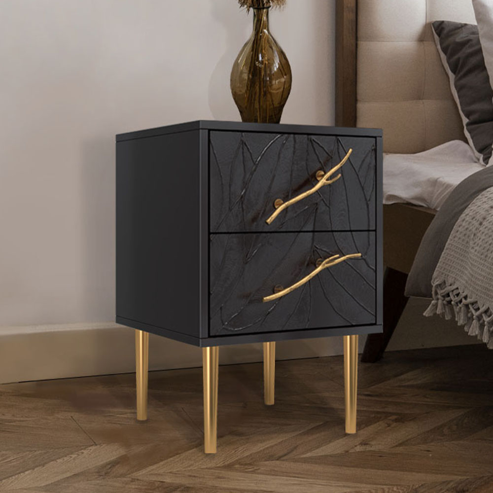 Тумба прикроватная Эстетика Флоры Цветная с 2 ящиками Стиль Золото