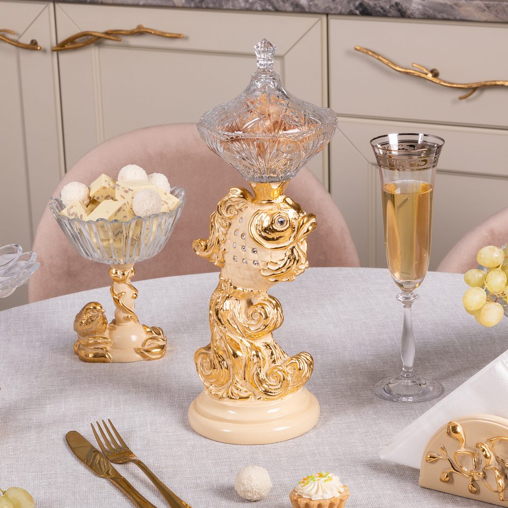 Сахарница с крышкой Рыбка Заветное желание стеклянная