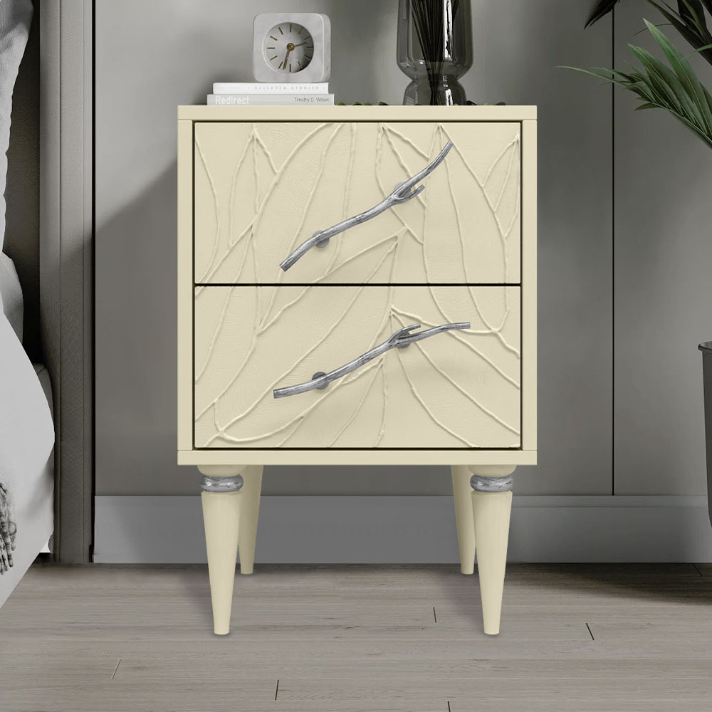 Тумба прикроватная Эстетика Флоры Цветная с 2 ящиками Классика Серебро