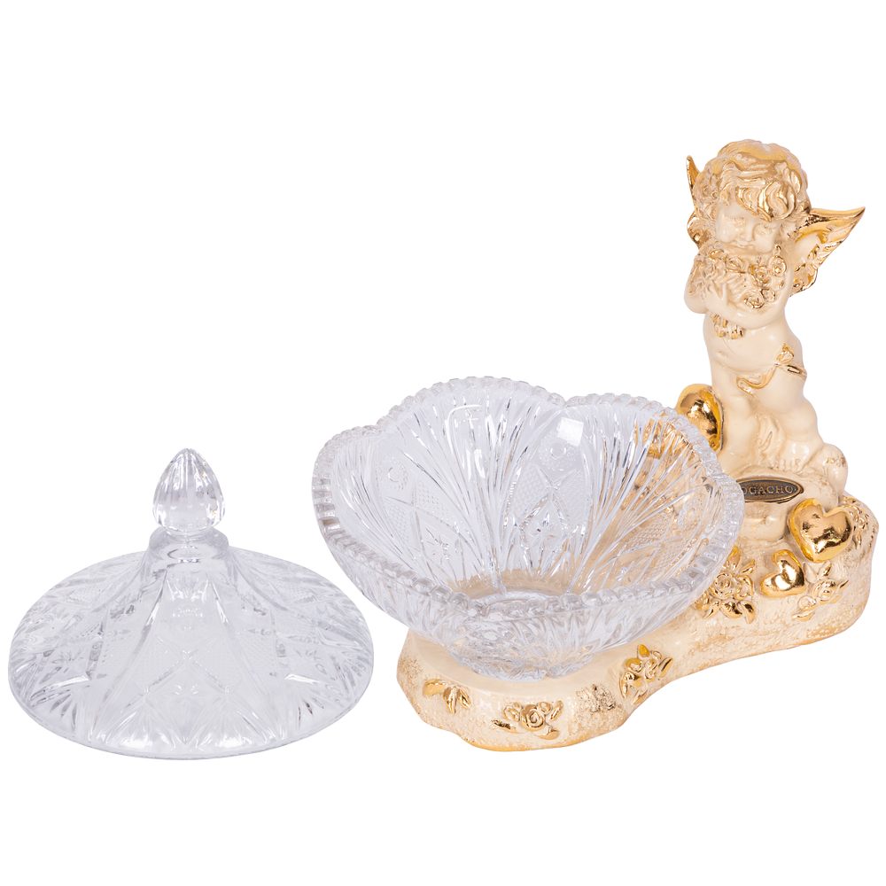 Сахарница с крышкой Ангел в розах стеклянная