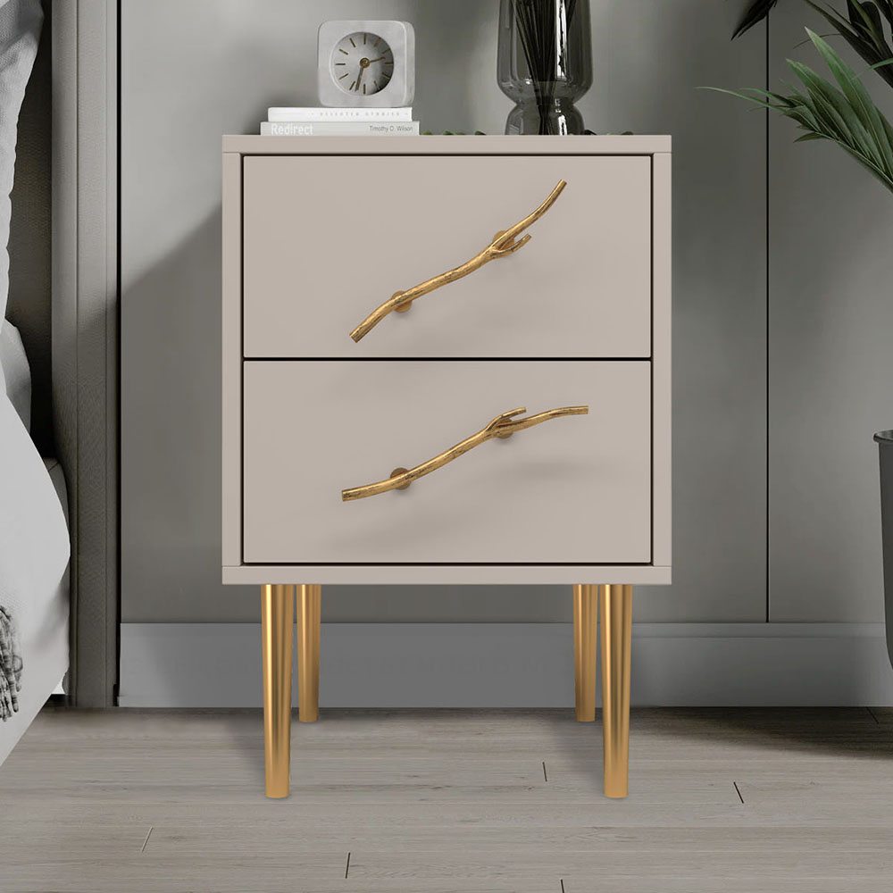 Тумба прикроватная Эстетика Бархата Цветная с 2 ящиками Стиль Золото