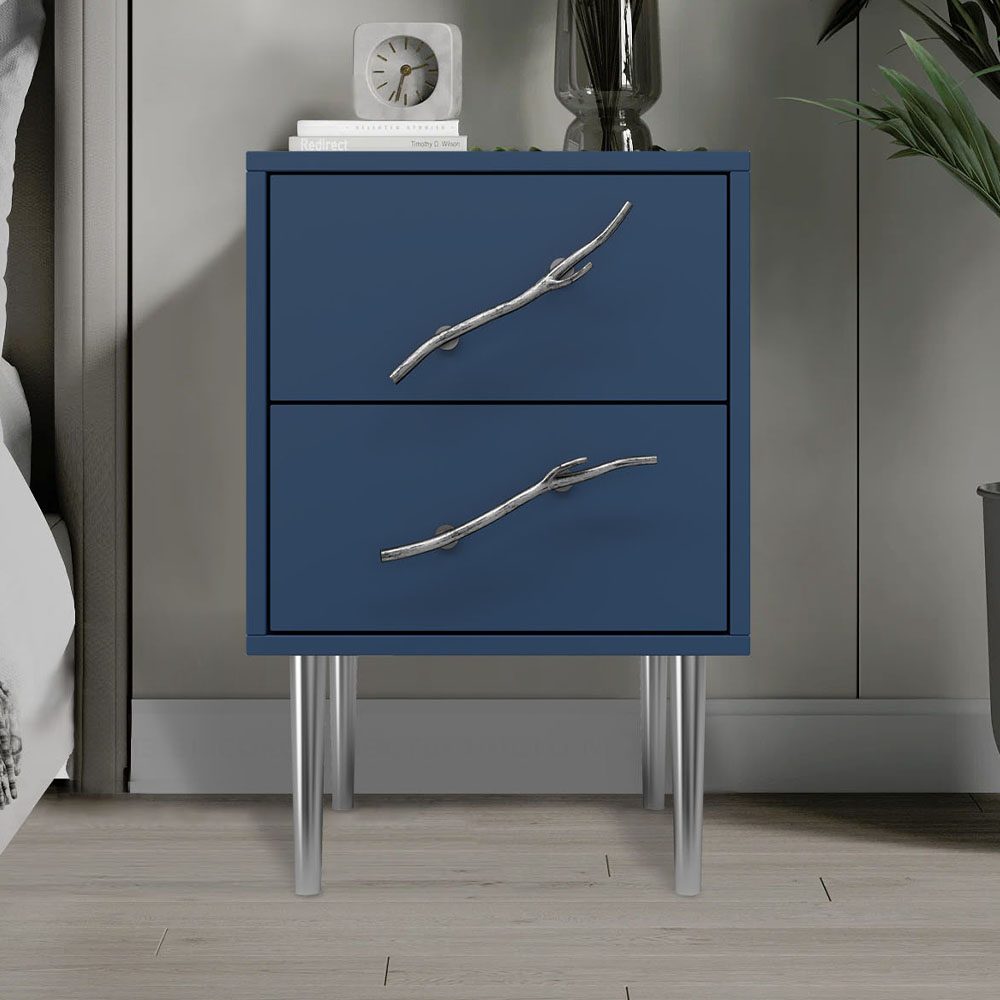 Тумба прикроватная Эстетика Бархата Цветная с 2 ящиками Стиль Серебро